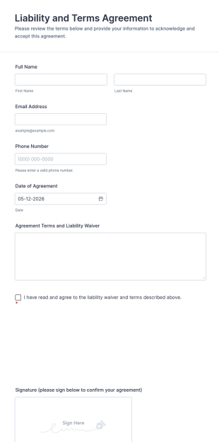 Liability And Terms Agreement Form Template