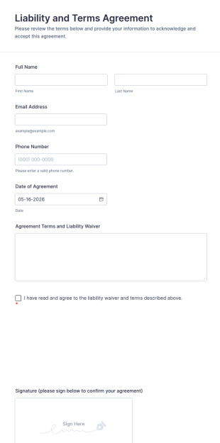 Liability And Terms Agreement Form Template