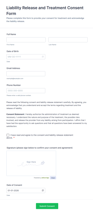 Liability Release And Treatment Consent Form Template