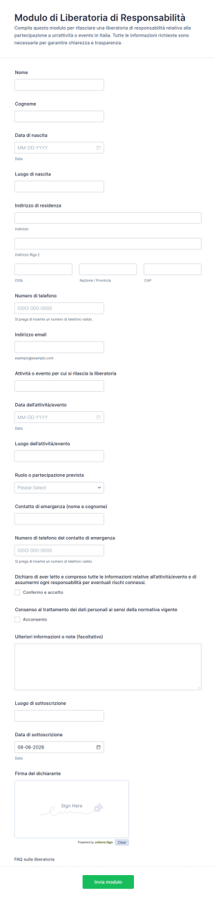 Liberatoria E Assunzione Di Responsabilità