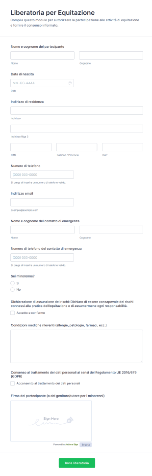 Liberatoria Per Equitazione