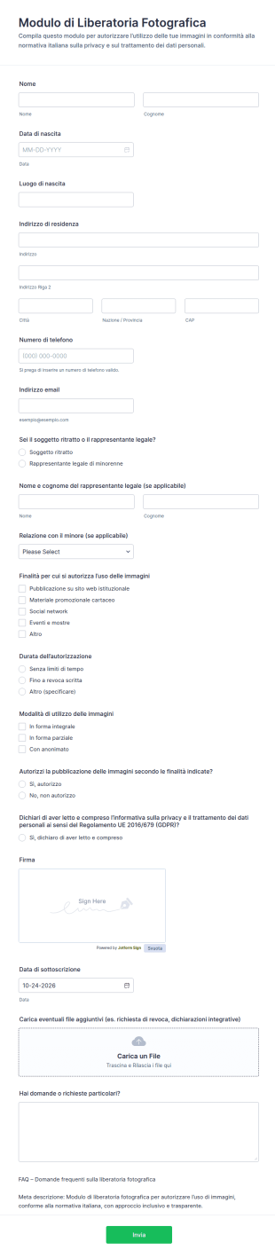 Liberatoria Per Foto E Video Waiver