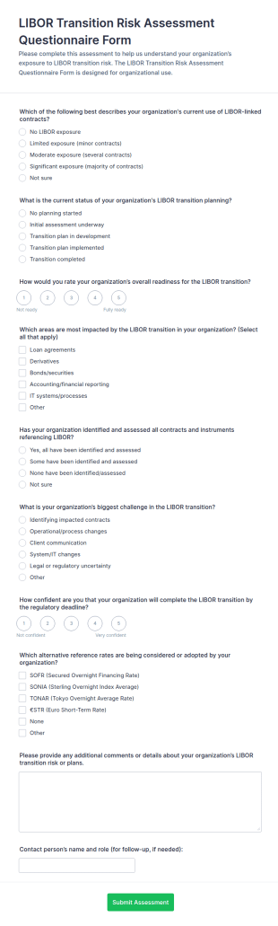 LIBOR Transition Risk Assessment Questionnaire Form Template