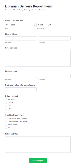 Librarian Delivery Report Form Template