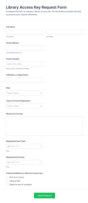 Library Access Key Request Form Template