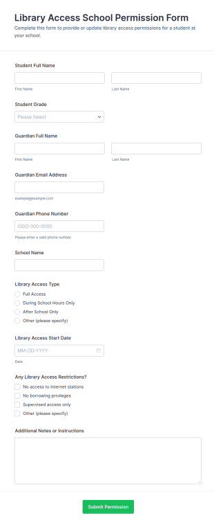Library Access School Permission Form Template