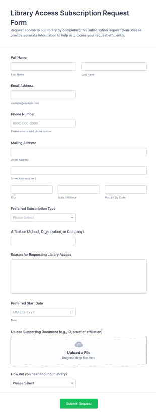 Library Access Subscription Request Form Template