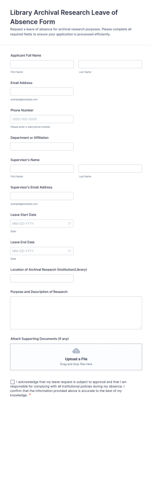 Library Archival Research Leave Of Absence Form Template
