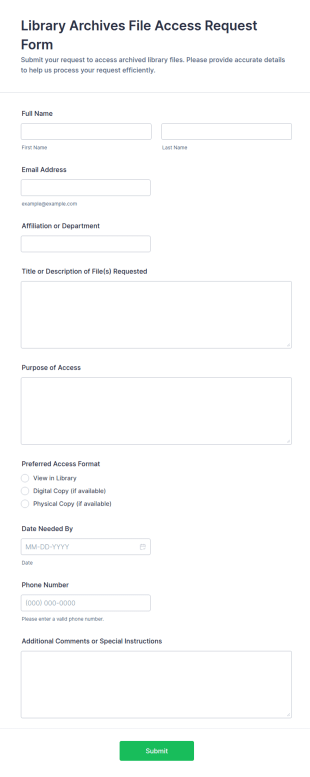 Library Archives File Access Request Form Template