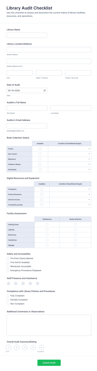 Library Audit Checklist Form Template