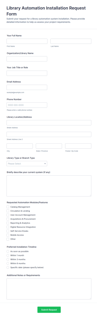 Library Automation Installation Request Form Template