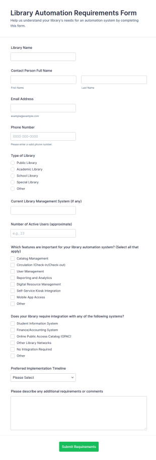 Library Automation Requirements Form Template