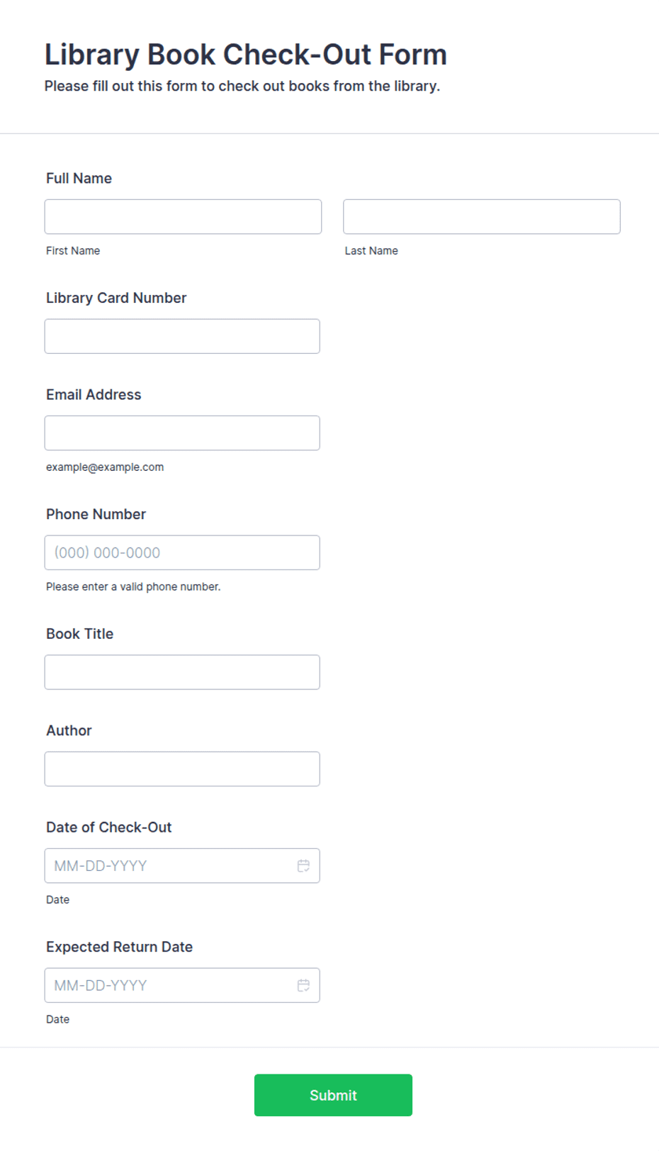 Library Book Check-Out Form Template | Jotform
