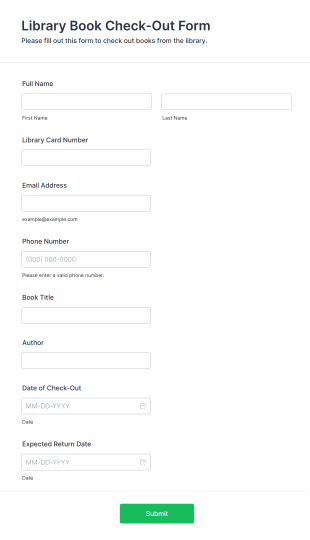 Library Book Check Out Form Template