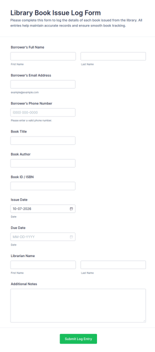 Library Book Issue Log Form Template