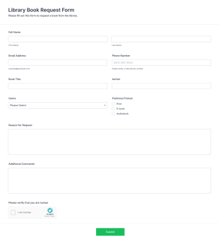 Library Book Request Form Template