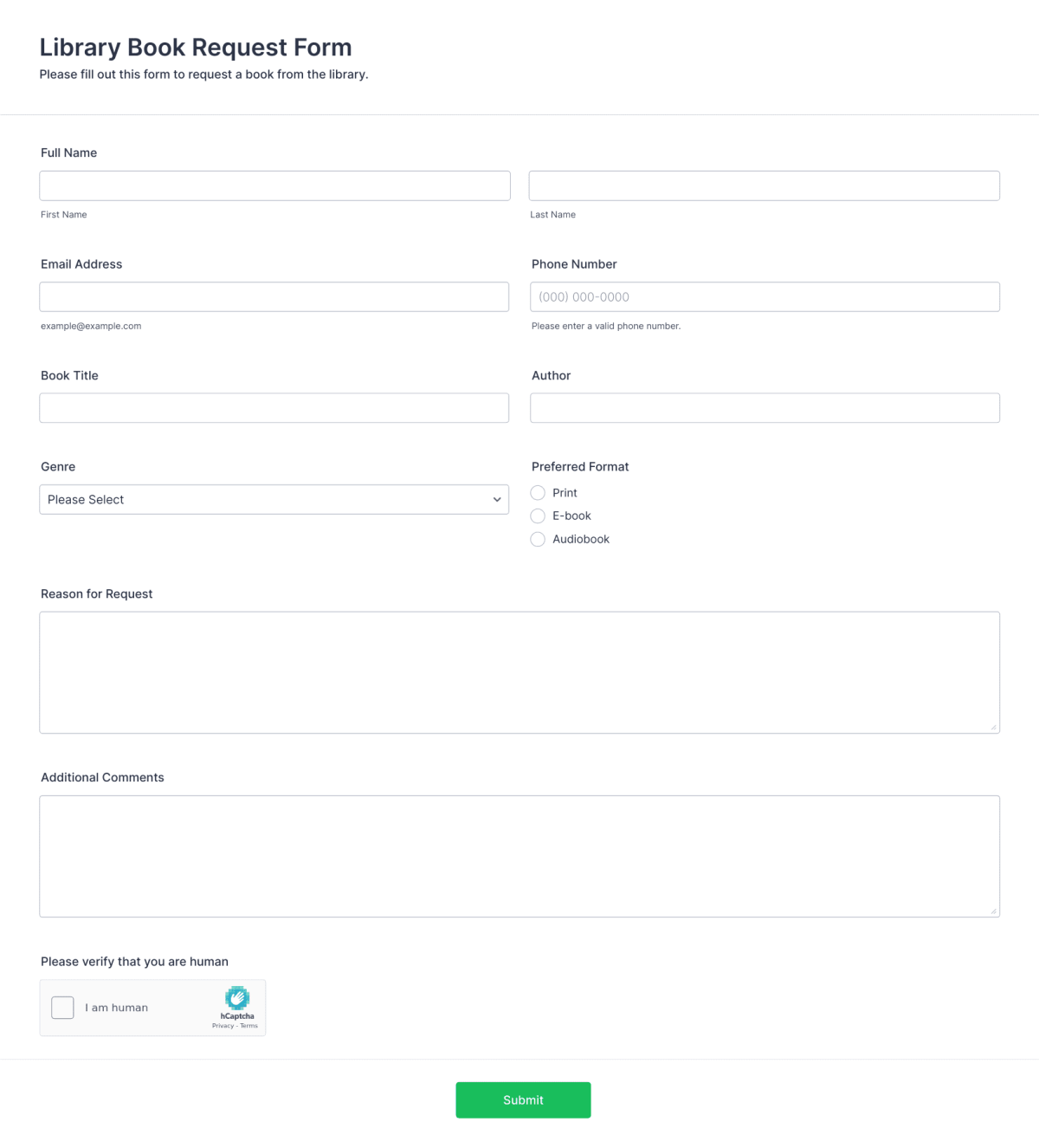 Library Book Request Form Template | Jotform
