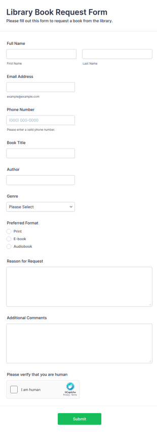 Library Book Request Form Template