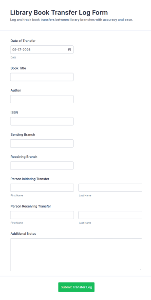 Library Book Transfer Log Form Template