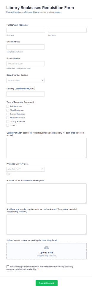 Library Bookcases Requisition Form Template
