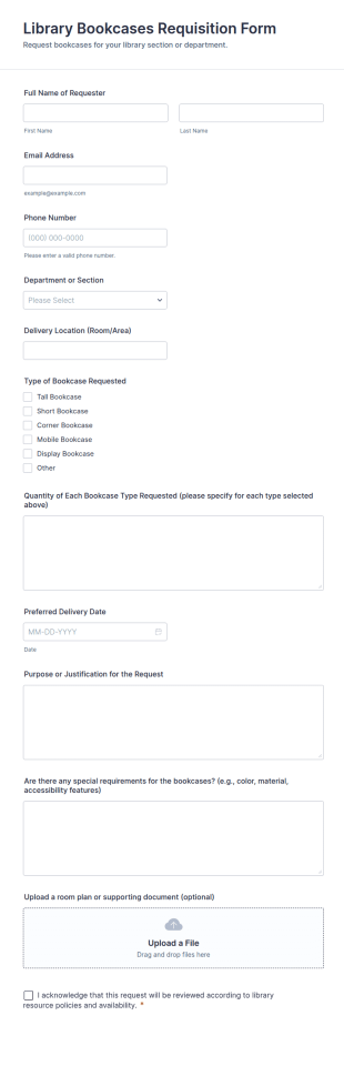 Library Bookcases Requisition Form Template