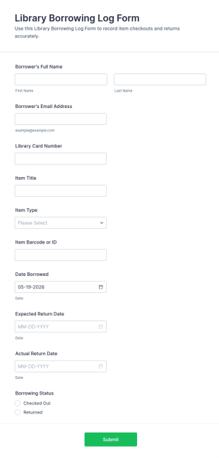 Library Borrowing Log Form Template