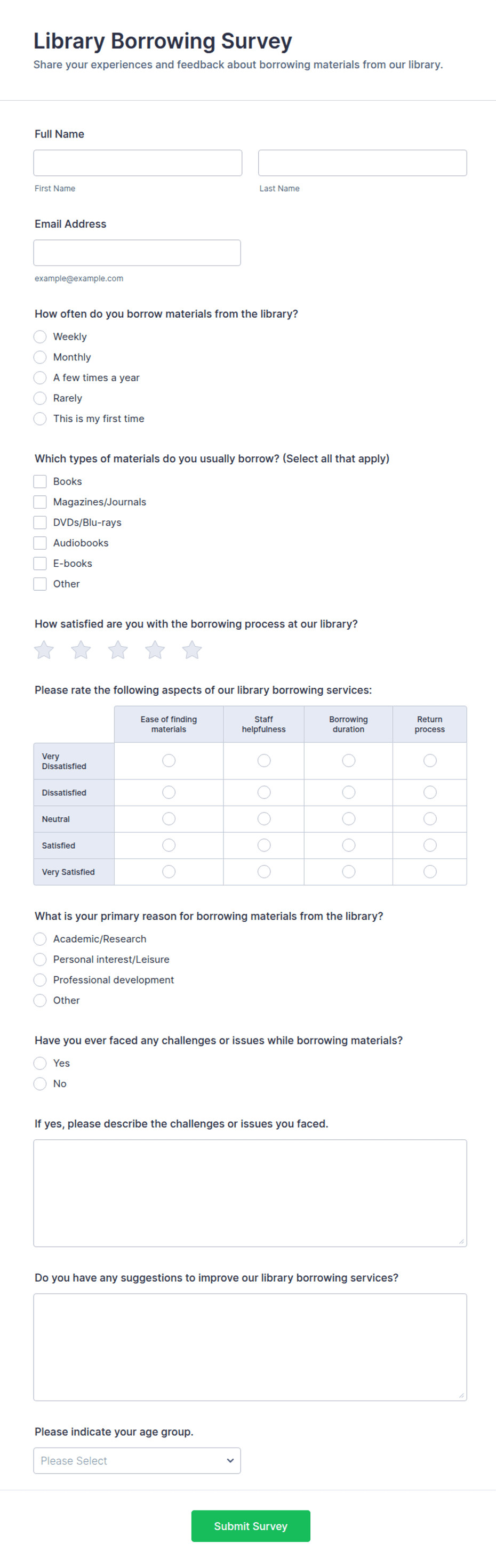 Library Borrowing Survey Form Template | Jotform