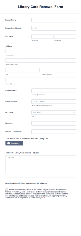 Library Card Renewal Form Template