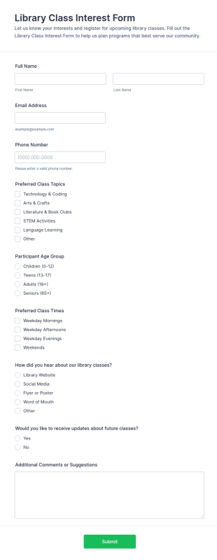 Library Class Interest Form Template