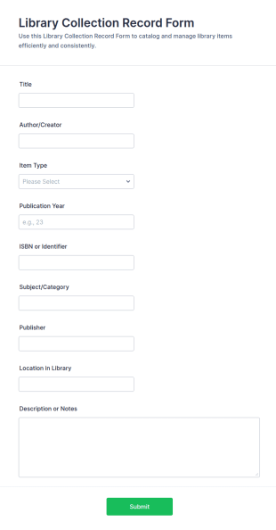 Library Collection Record Form Template