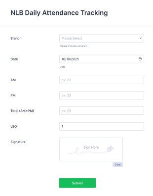 Library Daily Attendance Tracking Form Template