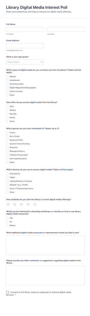 Library Digital Media Interest Poll Form Template