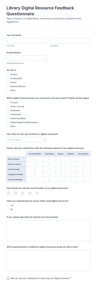 Library Digital Resource Feedback Questionnaire Form Template