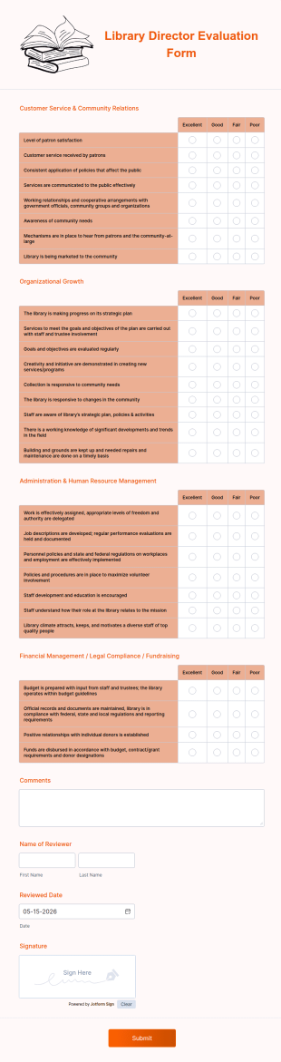 Library Director Evaluation Form Template