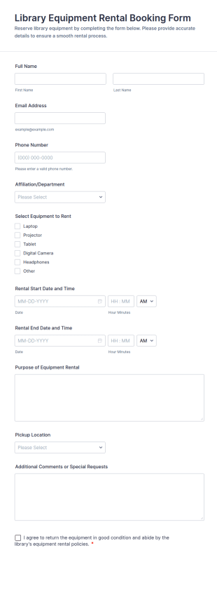 Library Equipment Rental Booking Form Template