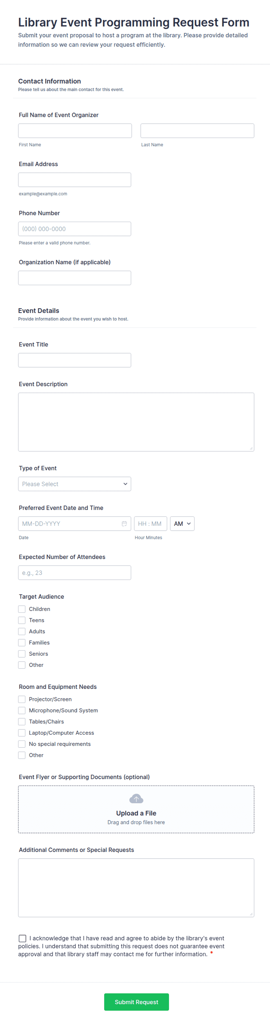 Library Event Programming Request Form Template | Jotform