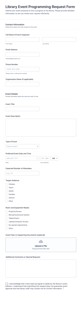 Library Event Programming Request Form Template