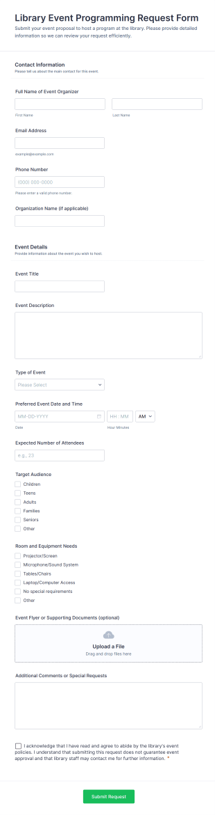 Library Event Programming Request Form Template