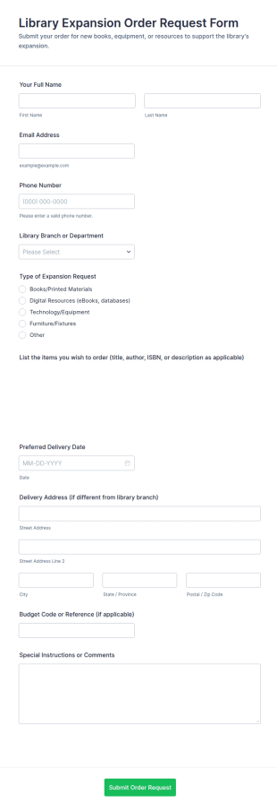 Library Expansion Order Request Form Template