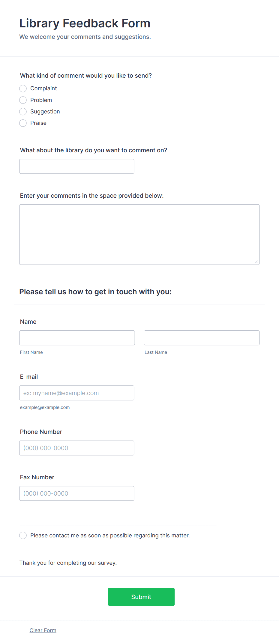 Library Feedback Form Template | Jotform