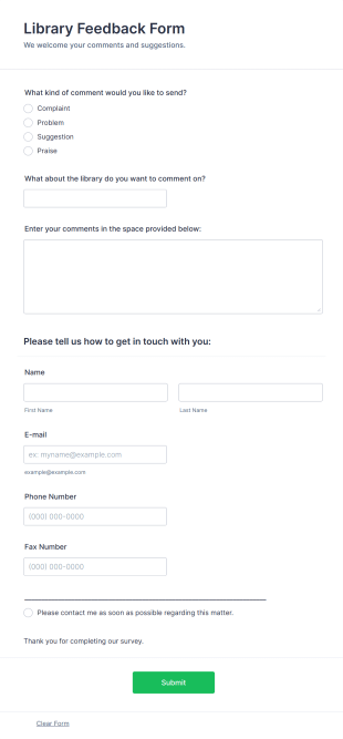 Library Feedback Form Template