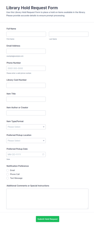 Library Hold Request Form Template