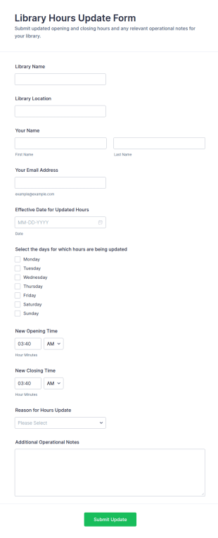 Library Hours Update Form Template