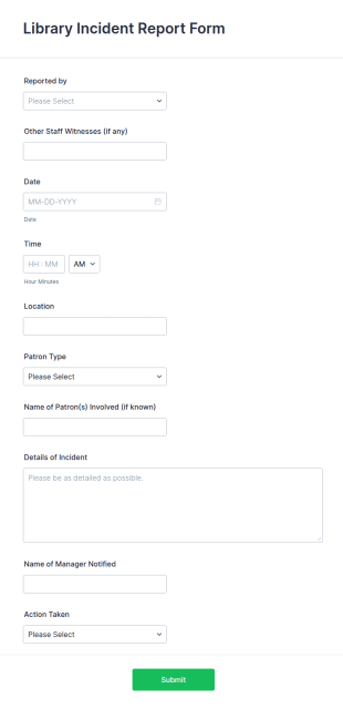 Library Incident Report Form Template