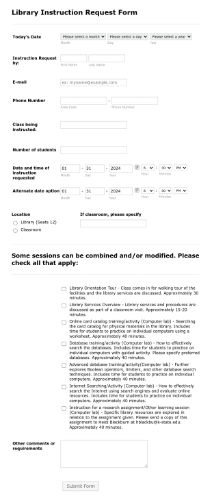 Library Instruction Request Form Template