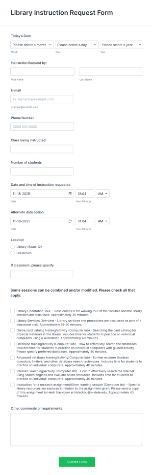 Library Instruction Request Form Template