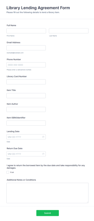 Library Lending Agreement Form Template
