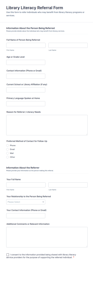 Library Literacy Referral Form Template