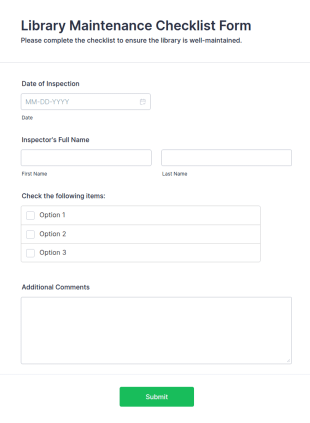 Library Maintenance Checklist Form Template