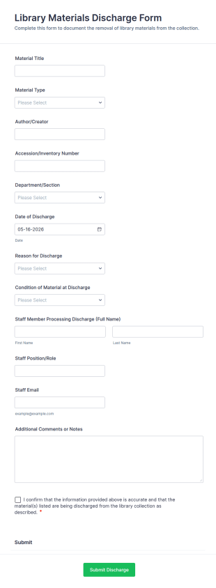 Library Materials Discharge Form Template